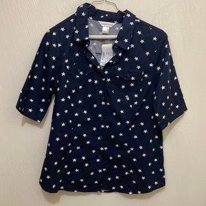 NWT Christopher & Banks Navy and white star short sleeve blouse small